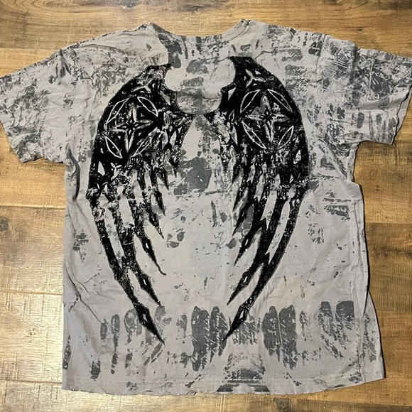 Rare Vintage Affliction Gray Graphic Short Sleeve T-Shirt for Men Size Large - Picture 6 of 6